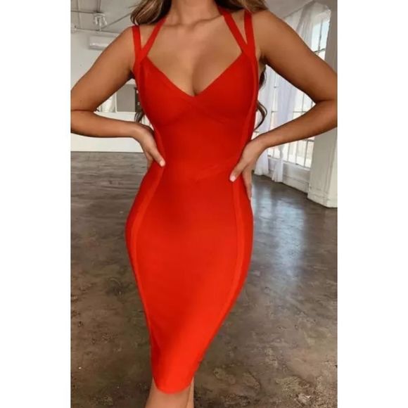 Dresses & Skirts - Women's Red Halter Bodycon Bandage Dress